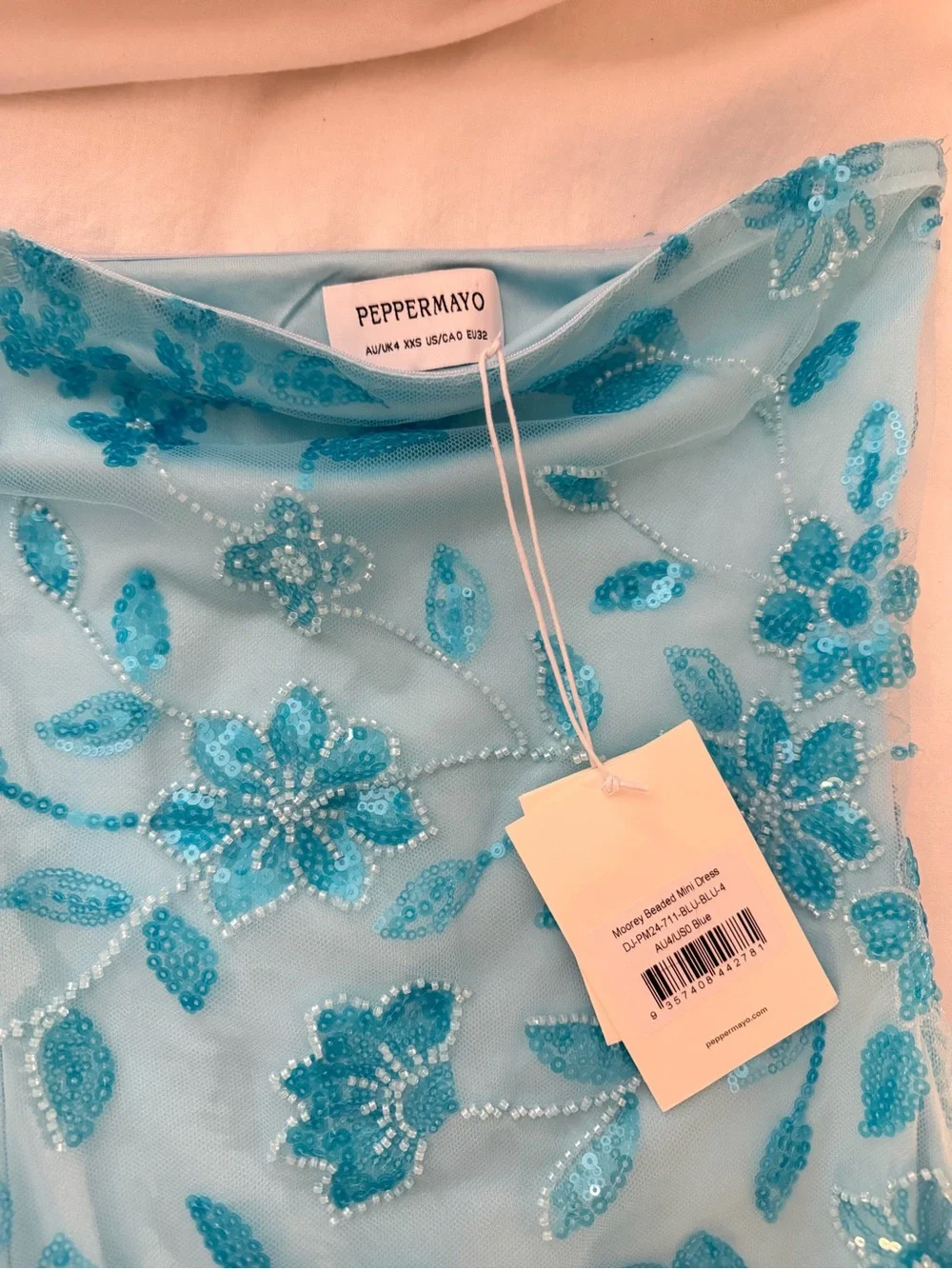 NWT Blue Beaded Peppermayo Mini Dress - Picture 5 of 5